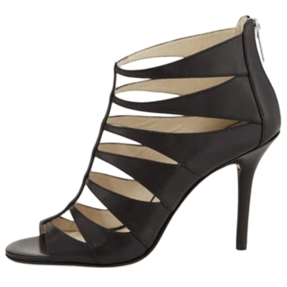 MICHAEL KORS Mavis Black Leather Caged Sandals Size 6.5 Open Toe High Heels - Picture 12 of 12